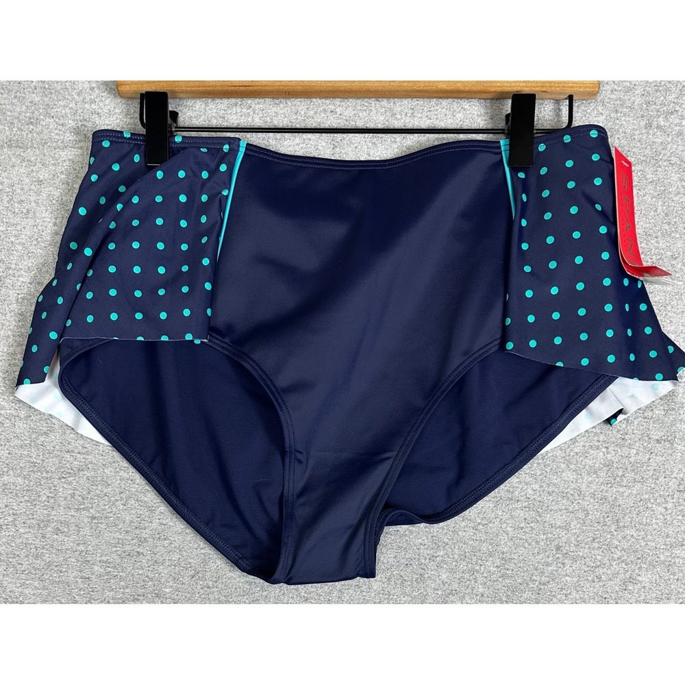 Spanx Flirty Skirted Swim Bottom Size 14 Navy Blue NWT Polka Dot Shaping UPF 50+